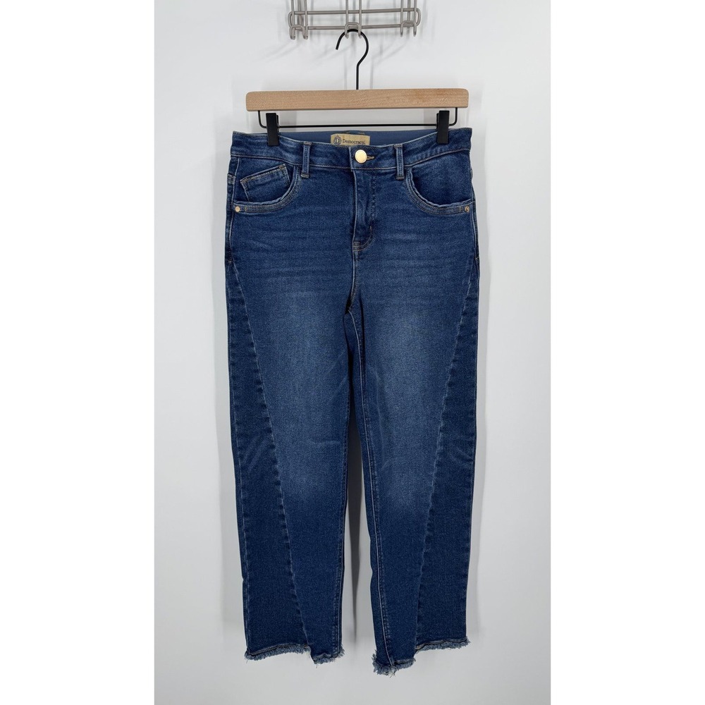 Democracy Jeans Women Size 6 Blue Ab Technology Raw Hem Straight Stretch Denim